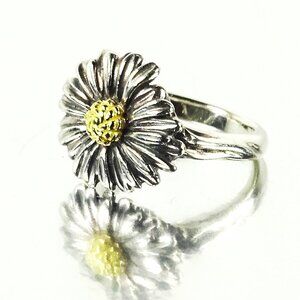 LAGOS HTF Daisy Collection Sterling Silver 750K Yellow Gold Ring Size  7